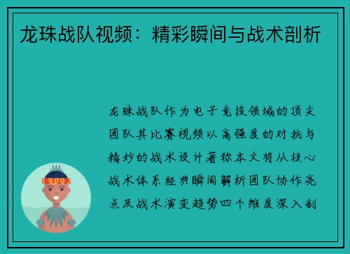 龙珠战队视频：精彩瞬间与战术剖析